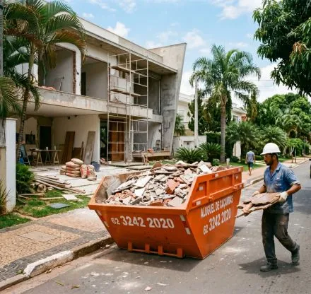 Caçamba para entulho em reforma residencial — Setor Bueno, Goiânia